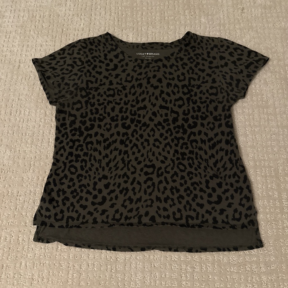 Lucky Brand Dark Green Leopard Tee